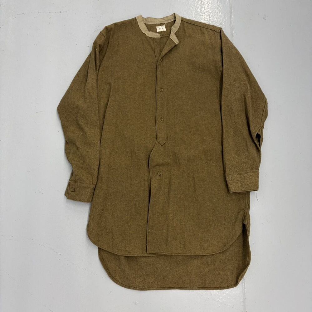 Vintage 50s British Army Military Wool Collarless Shirt